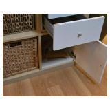 Ikea Kallax Shelving Cabinet 16-bin/2-door/4-drawer with (12) Wicker Storage Boxes
