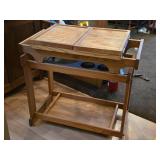 Vintage Wood Rolling Bar Serving Cart with Removable Top