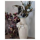 Lot of (2) Table Vase with Faux Plant - White Rose, Clear Glass