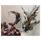 Lot of (2) Table Vase with Faux Plant - White Rose, Clear Glass