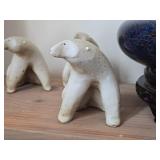 Lot of (3) Polar Bear theme Stoneware Clay Table Statues 5"