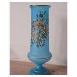 Vintage 11" Victorian Hand Made Handpainted Bristol Glass Table Vase (cobalt blue)