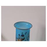 Vintage 11" Victorian Hand Made Handpainted Bristol Glass Table Vase (cobalt blue)