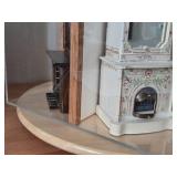 Doll House Display with Wood Turntable - 1:12 Scale Victorian Fireplaces and Bench.