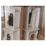 Doll House Display with Wood Turntable - 1:12 Scale Victorian Fireplaces and Bench.