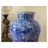 Chinoiserie Porcelain Table Vase with Asian Floral Motif 13" (blue and white)