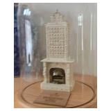 8 1/2" Miniature Doll House Tile Stove 1:12 Scale Replica under Glass Dome