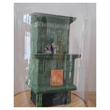 8 1/2" Miniature Doll House Tile Stove 1:12 Scale Replica under Glass Dome