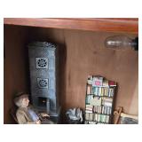 Miniature Doll House Scale Replica Lighted Display in Wood Mantle Case - Woman in Library