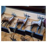 Lot of (3) 8" Reindeer theme Rustic Wooden and Metal Christmas Stocking Holder Mantle Décor
