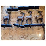 Lot of (4) 8" Reindeer theme Rustic Wooden and Metal Christmas Stocking Holder Mantle Décor