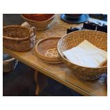 Lot of (3) Wicker Baskets - Large Bowl, Small Bowl and Two Handled Basket