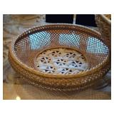 Lot of (3) Wicker Baskets - Large Bowl, Small Bowl and Two Handled Basket