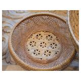 Lot of (3) Wicker Baskets - Large Bowl, Small Bowl and Two Handled Basket