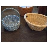 Lot of (2) Wicker Baskets - One 24" long Two Handle Basket and One 18" diameter Easter style One Handle Basket
