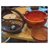 Lot of (4) Wicker Baskets - Large One Handle Basket, Large Two Handle Basket, Two Small Bowls