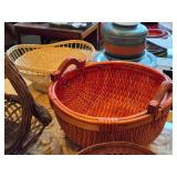 Lot of (4) Wicker Baskets - Large One Handle Basket, Large Two Handle Basket, Two Small Bowls
