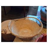 Lot of (4) Wicker Baskets - Large One Handle Basket, Large Two Handle Basket, Two Small Bowls