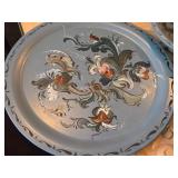 Vintage Norwegian Rosemaling Wooden Plate and Bowl Set of 4 - 12" Plate, 9" Bowl (x2), 8"Dx7" Bowl with Lid