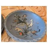 Vintage Norwegian Rosemaling Wooden Plate and Bowl Set of 4 - 12" Plate, 9" Bowl (x2), 8"Dx7" Bowl with Lid