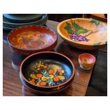 Lot of (4) Vintage Norwegian Rosemaling Wooden Bowls 11", 9", 8" and 3"