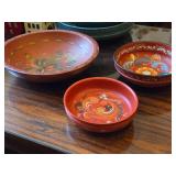 Lot of (3) Vintage Norwegian Rosemaling Wooden Bowls 12", 8" and 7" (red)