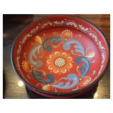 Lot of (3) Vintage Norwegian Rosemaling Wooden Bowls 12", 8" and 7" (red)