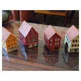 Lot of (4) Hand Made Ceramic Miniature Houses of Historic Bryggen Houses of Bergen Norway by Nordic Dreams