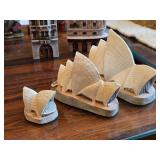 Lot of (3) Hand Made and Hand Painted Replicas of the Sydney Opera House Australia by Patrick Gates by Studios and Workshops of John Hine (Hampshire England)