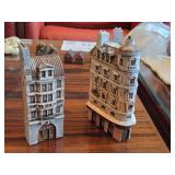 Lot of (2) Gault 7" Hand Made Ceramic Miniature Scale Replica Buildings - Hotel de Paris, Parisian Residential Building with Louis Viutton Store