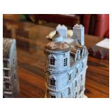 Lot of (2) Gault 7" Hand Made Ceramic Miniature Scale Replica Buildings - Hotel de Paris, Parisian Residential Building with Louis Viutton Store