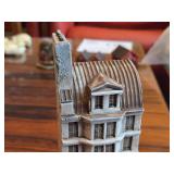 Lot of (2) Gault 7" Hand Made Ceramic Miniature Scale Replica Buildings - Hotel de Paris, Parisian Residential Building with Louis Viutton Store