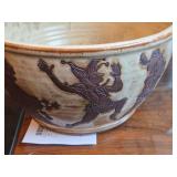 Hand Made Studio Pottery Bowl - European Carved Figurines by Hamilton Signed circa 1980