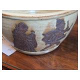 Hand Made Studio Pottery Bowl - European Carved Figurines by Hamilton Signed circa 1980