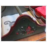 (3) Handmade Wooden Napkin Holder Tray with Handle (Norway) and (1) Mariposa Metal ; Silver Finish Napkin Holder Tray
