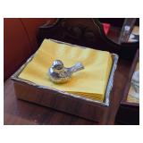 (3) Handmade Wooden Napkin Holder Tray with Handle (Norway) and (1) Mariposa Metal ; Silver Finish Napkin Holder Tray