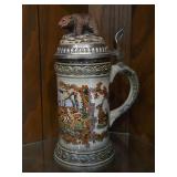 Vintage 9" Hand Painted Ceramic German Beer Stein with Pewter Lid by Gerz (Germany)