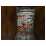 Vintage 9" Hand Painted Ceramic German Beer Stein with Pewter Lid by Gerz (Germany)