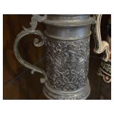 Vintage 10" Pewter German Beer Stein with Gambrinus on Lid (likely from Historical Period 1880-1900)