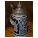 Vintage 8" Stoneware German Beer Stein with Pewter Lid (likely late 19th to early 20th century)