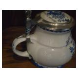 Vintage Kuhr Muhlried 406 Rein Zinn 6" Porcelain German Beer Stein with Hinged Pewter Lid