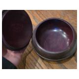 Vintage Ebony or Walnut Hand-Turned Wooden Bowl with Lid