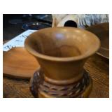7" Hand Carved Wooden Vase with Pedestal Base