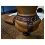 7" Hand Carved Wooden Vase with Pedestal Base