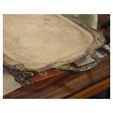 Vintage Silverplated Footed Base Serving Tray with Ornate Design - Old English by Poole