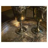 Vintage 12" Silverplated Serving Tray - Spring Flower by William Rogers & Sons with (2) Baroque Silverplated Water Goblets by Wallace