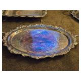 Vintage Silverplated Oval Serving Tray with Handles and Ornate Etched Scroll and Floral Pattern 25" x 16"