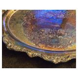 Vintage Silverplated Oval Serving Tray with Handles and Ornate Etched Scroll and Floral Pattern 25" x 16"