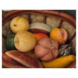 Set of 12 Alabaster Onyx Marble Stone Hand Carved Fruit in a Basket - Lime, Lemon, Mango, Apple, Watermelon, Banana, Canteloupe