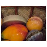 Set of 12 Alabaster Onyx Marble Stone Hand Carved Fruit in a Basket - Lime, Lemon, Mango, Apple, Watermelon, Banana, Canteloupe